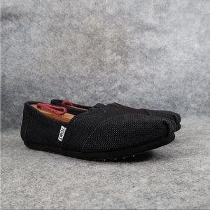 Toms Shoes Womens 8.5 Classic Slip On Flats Loafer Black Woven Boho Casual Comfy